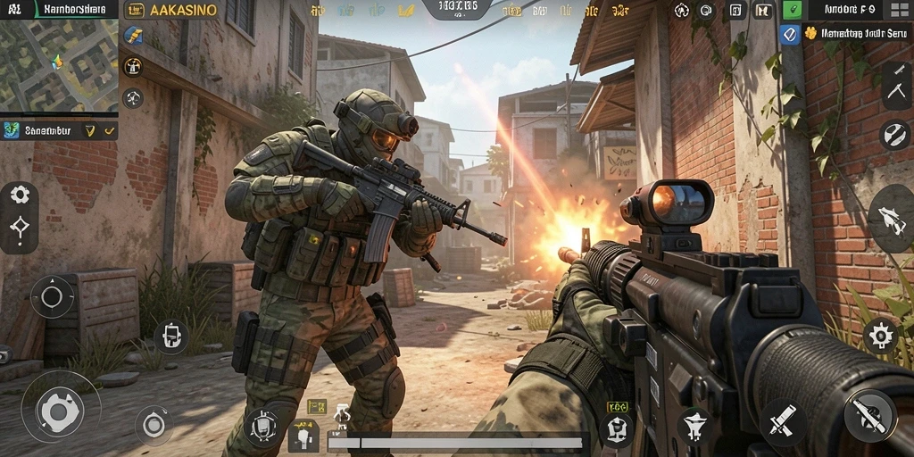 Tampilan aksi seru dalam game FPS AAKASINO.