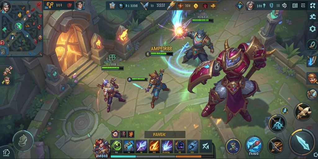 Gameplay mendebarkan dalam AMPER88 dengan aksi MOBA seru.