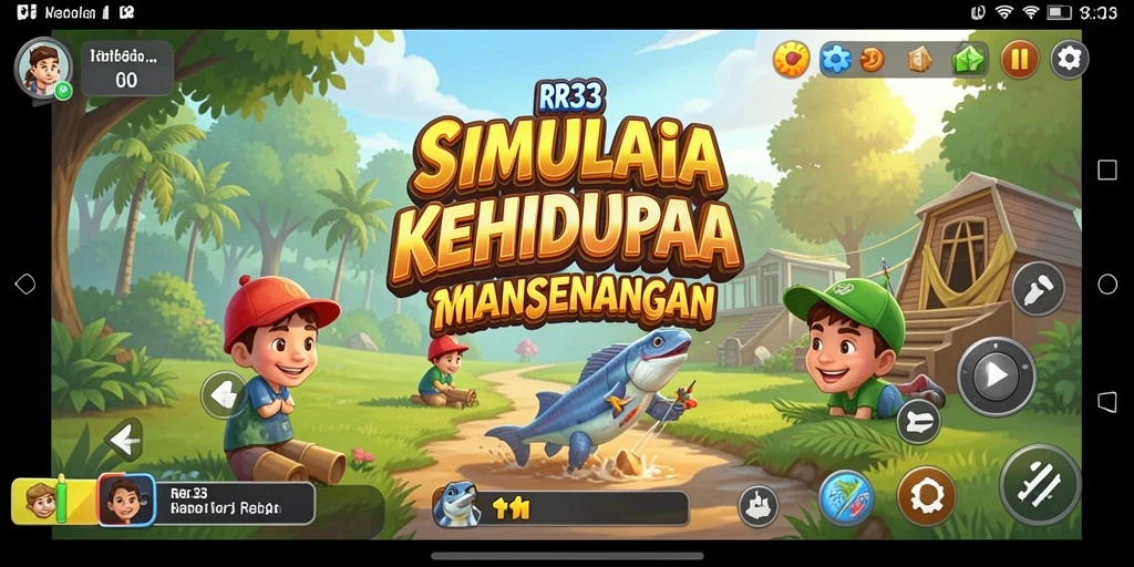 Screenshot gameplay RR33 menampilkan karakter dalam dunia virtual yang penuh warna.